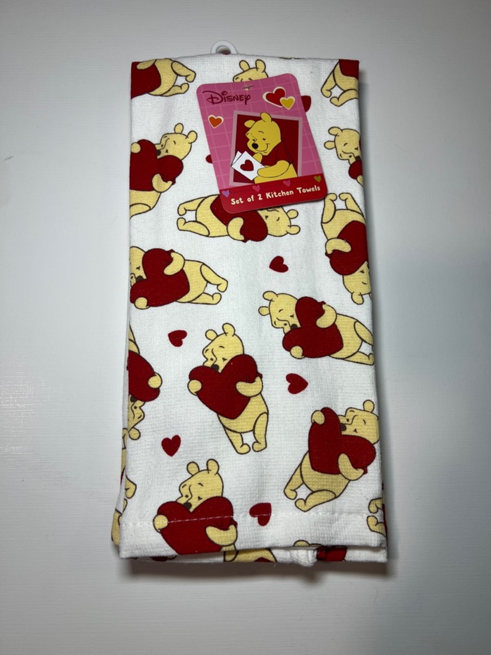 Disney Winnie the Pooh Heart Print Kitchen Towel - White, Yellow & Red
